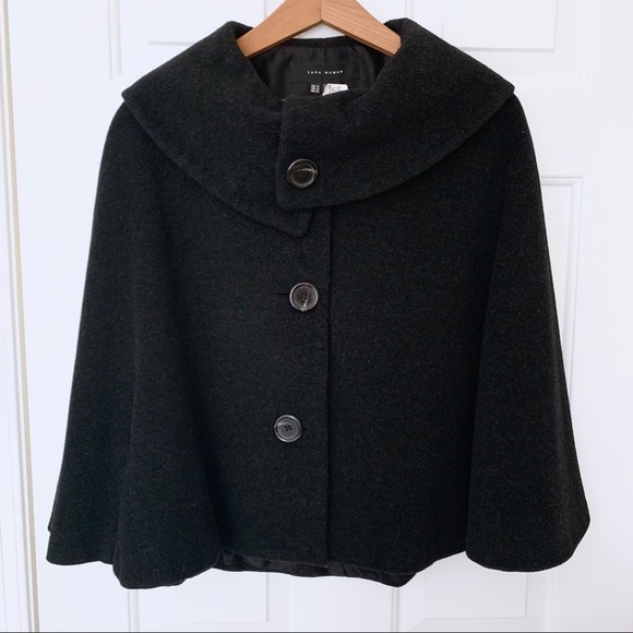 Zara Jackets & Blazers - Zara Woman Charcoal Gray Wool Button Cape Coat Med